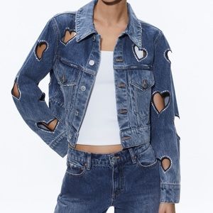 Alice+Olivia JEFF HEART EMBELLISHED CROPPED DENIM JACKET XS